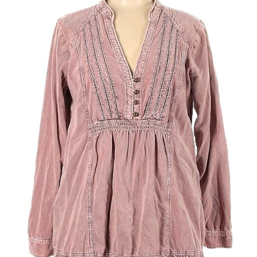 Pilcro Pink Corduroy Boho Long Sleeve Mini Dress